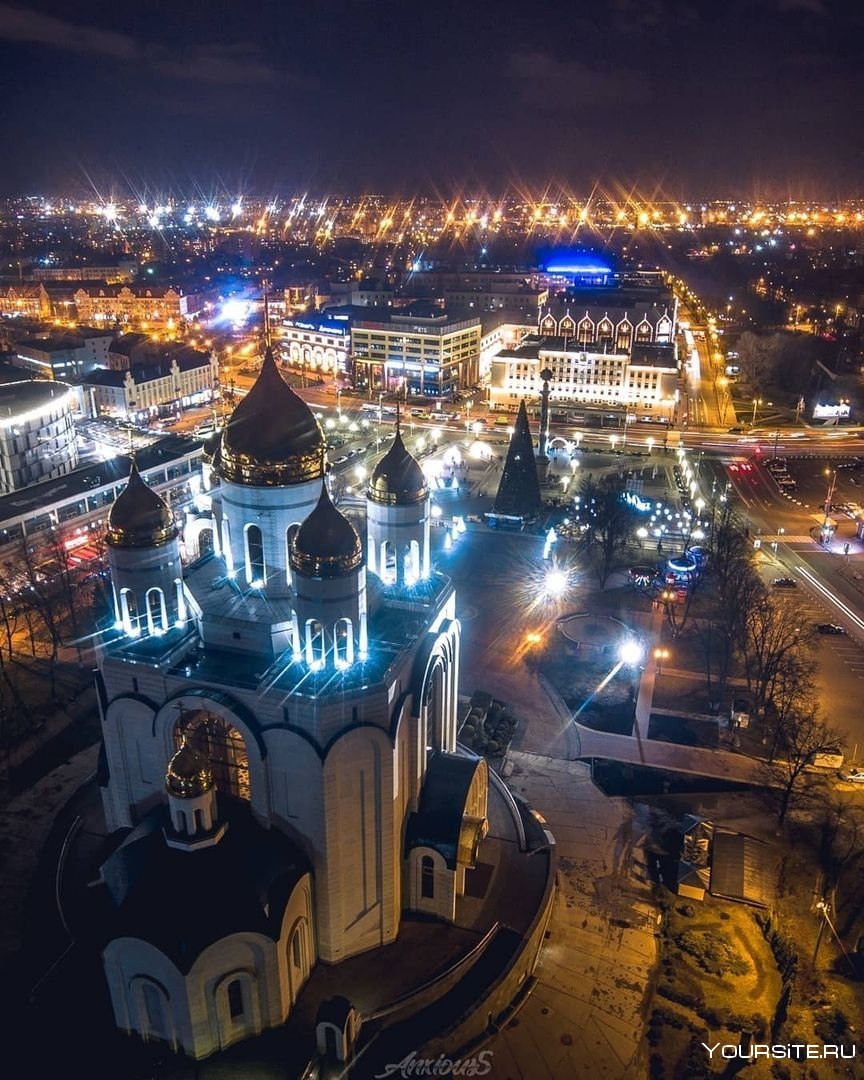 Ночной Калининград площадь Победы