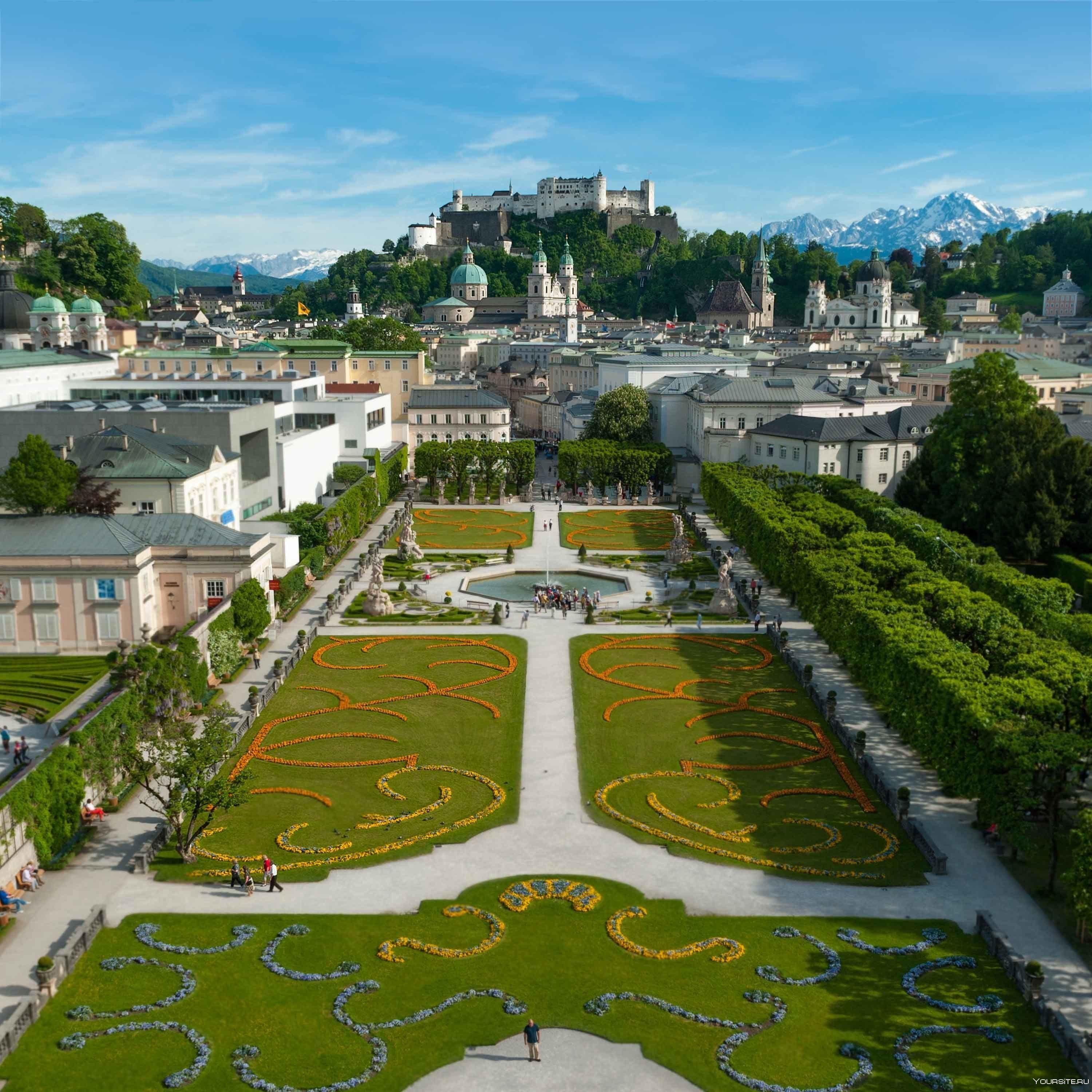 Центр австрии. Парк Мирабель в Зальцбурге. Mirabell Gardens, Зальцбург (Австрия).. Дворец и сады Мирабель (Зальцбург). Замок Мирабель в Зальцбурге.