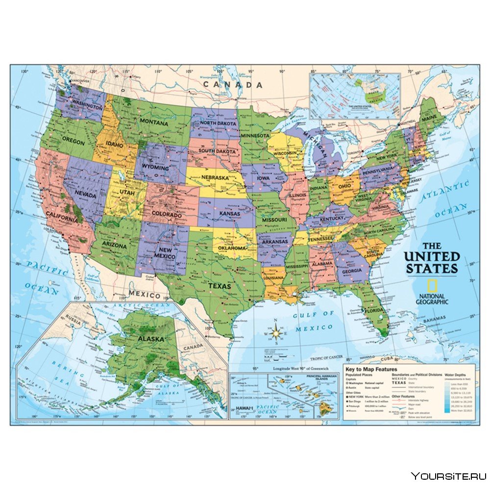 Карта рельефа США штаты