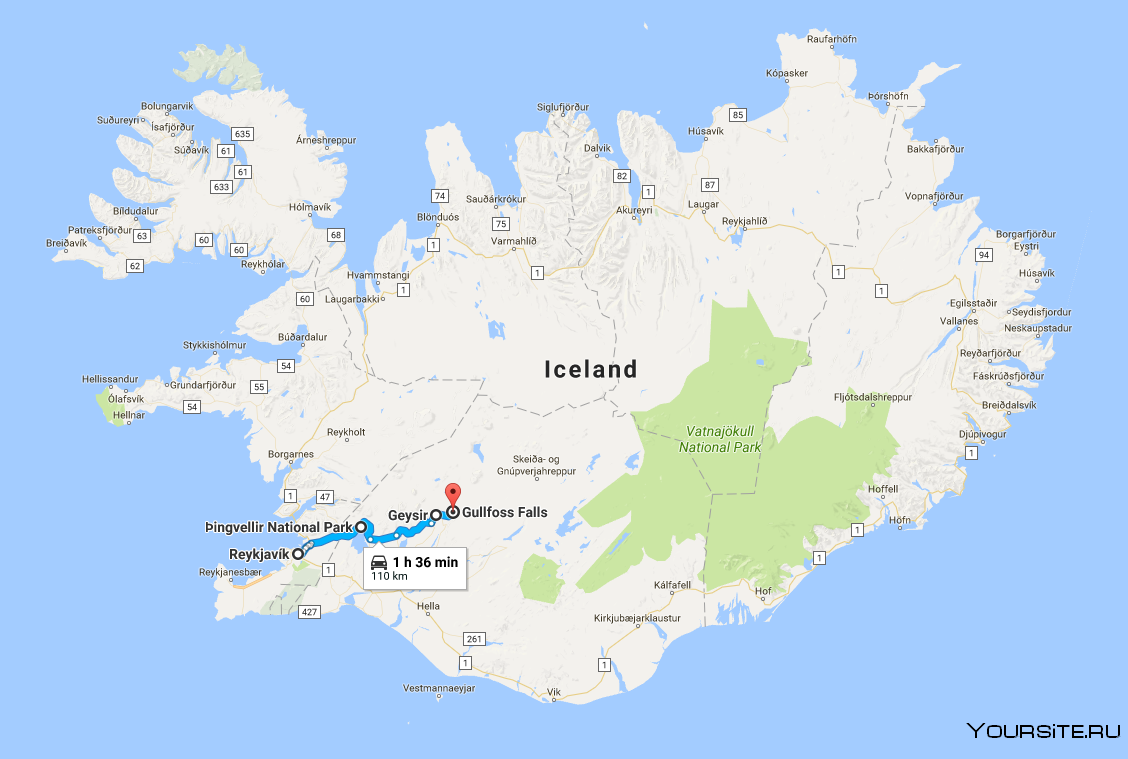 Гейзеры в Исландии на карте