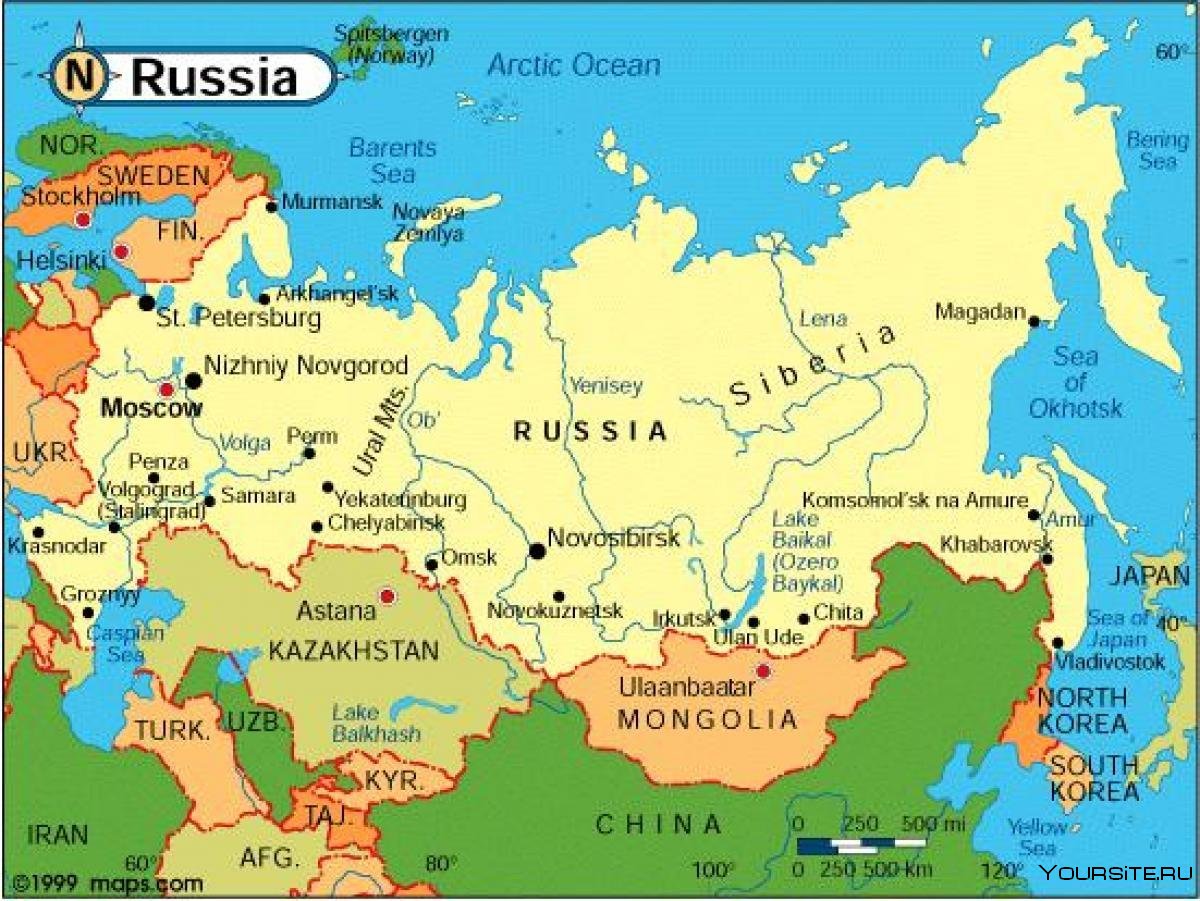 Границы соседних государств России на карте