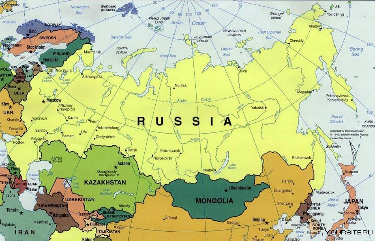 Карта с границами государств и областей на русском языке