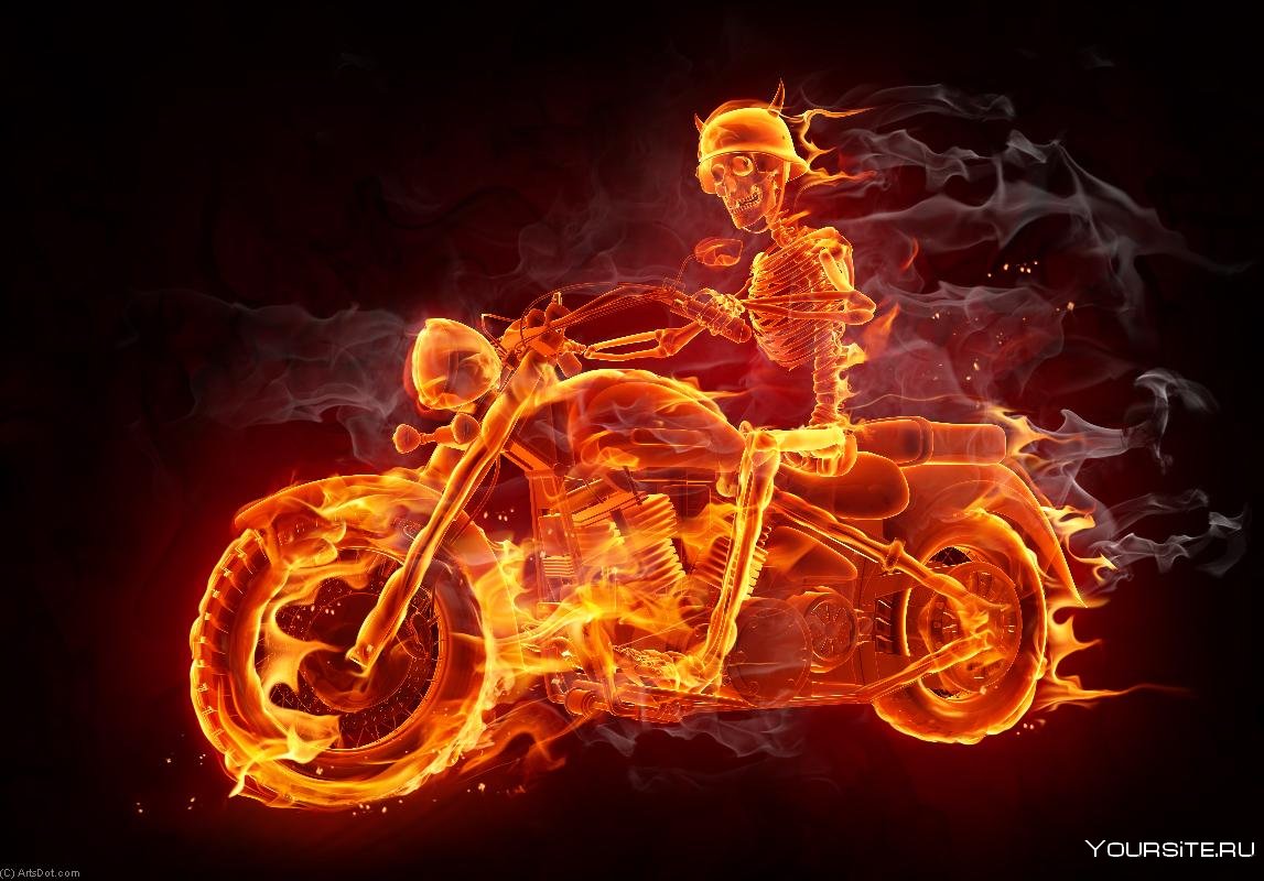 Огненный скелет на мотоцикле