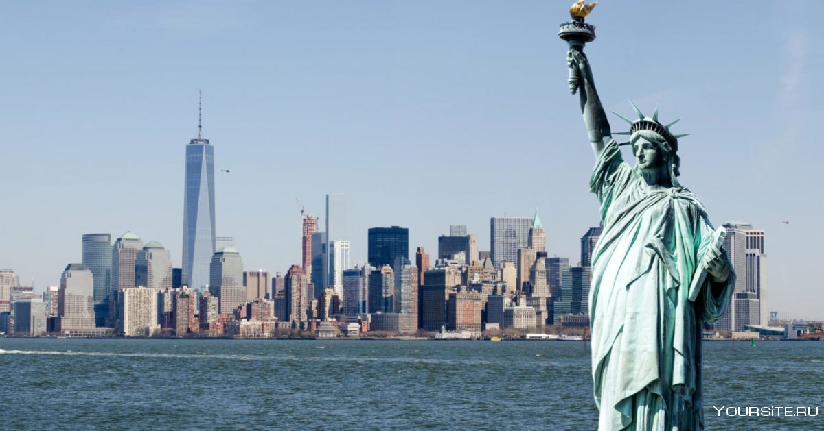 Вид со статуи свободы на Нью Йорк