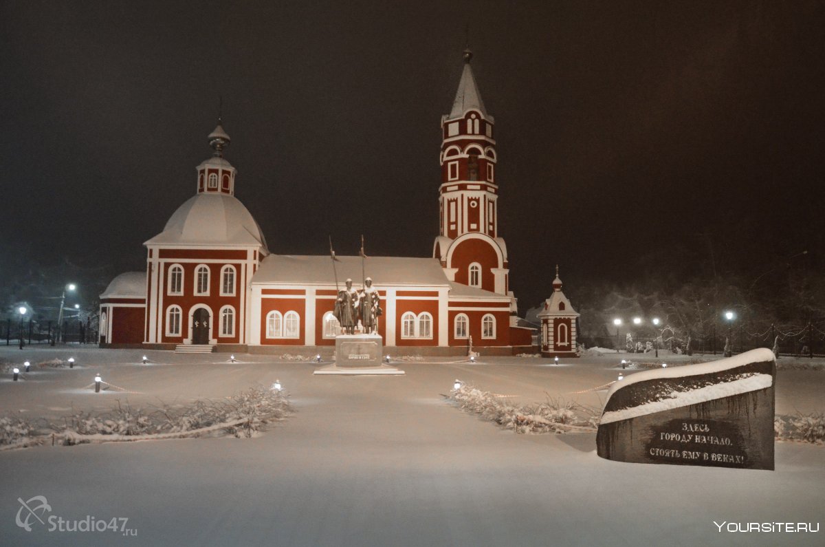 Храм Бориса и Глеба зимой Борисоглебск ночью