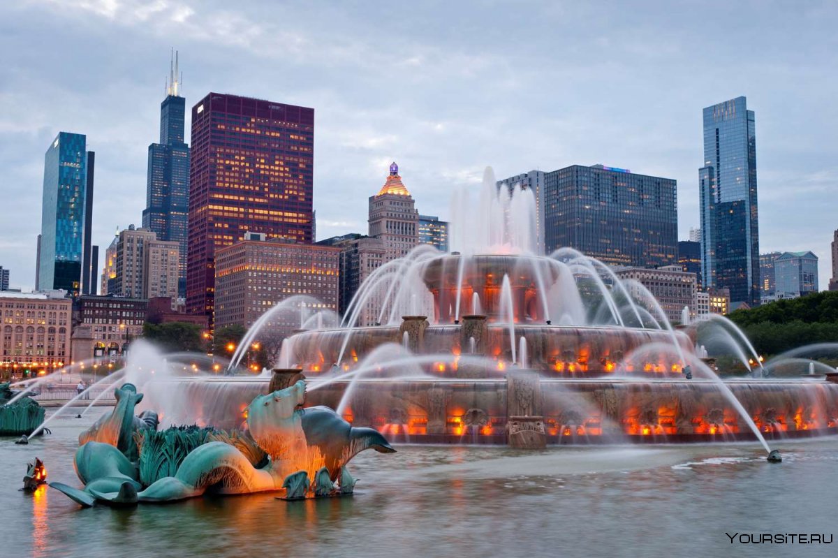 Букингемский фонтан Чикаго световое шоу