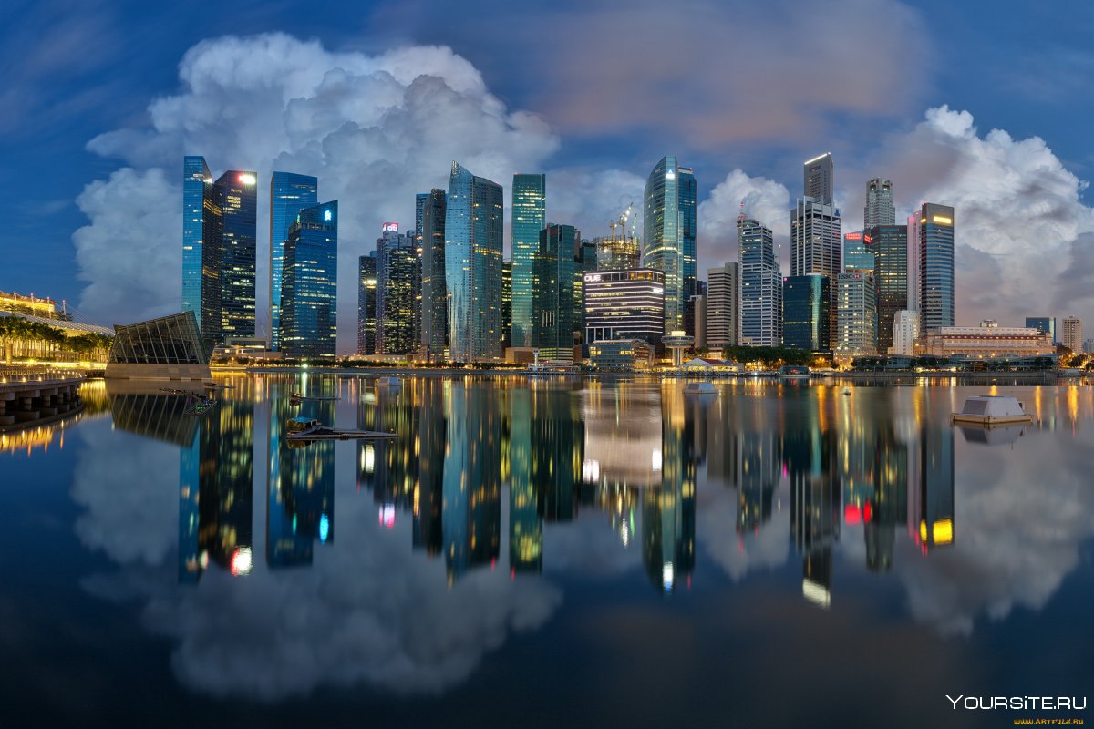 Сингапур архитектура ночной город