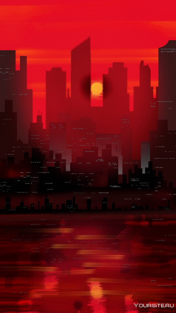 Красный закат над городом