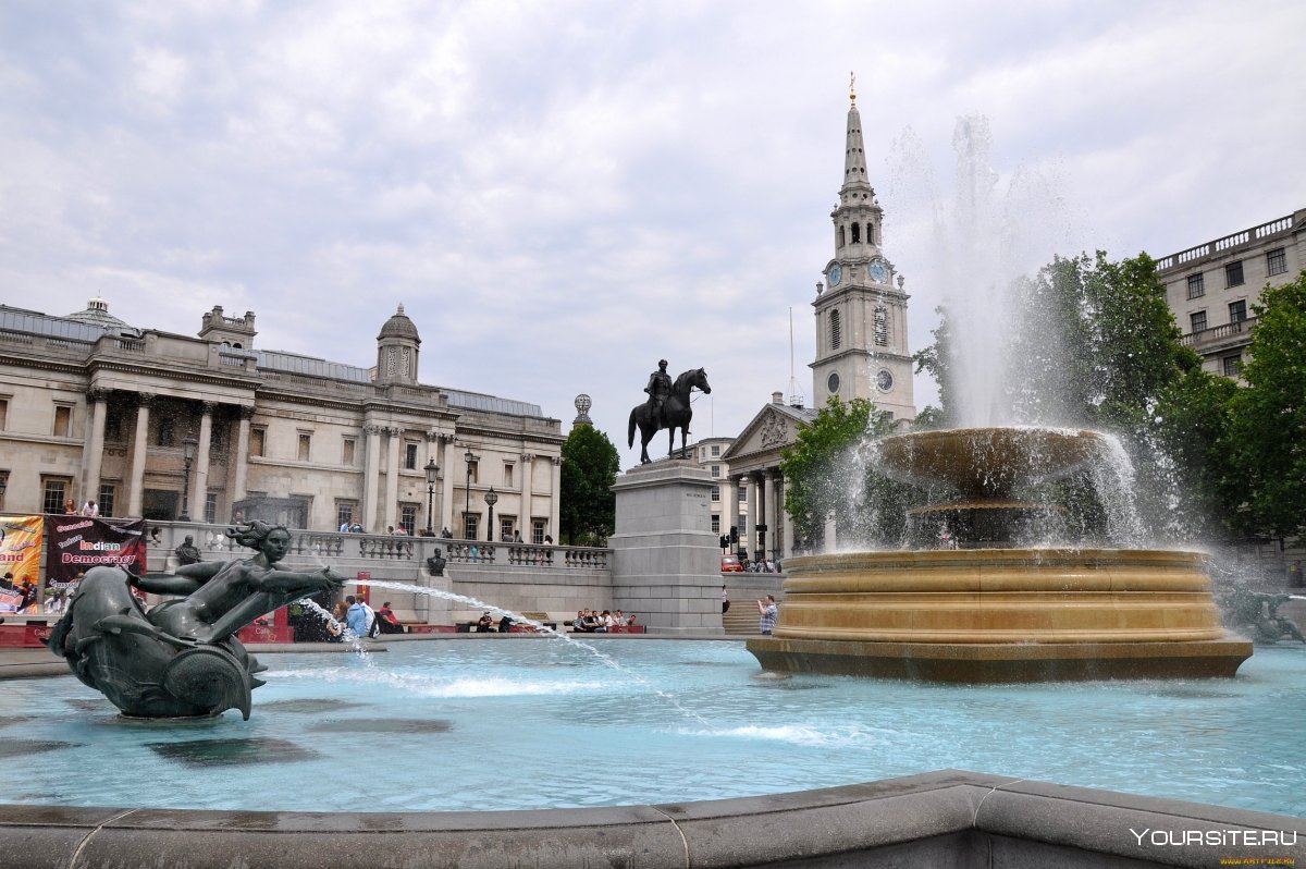 Трафальгарская площадь в Лондоне скульптуры фонтаны