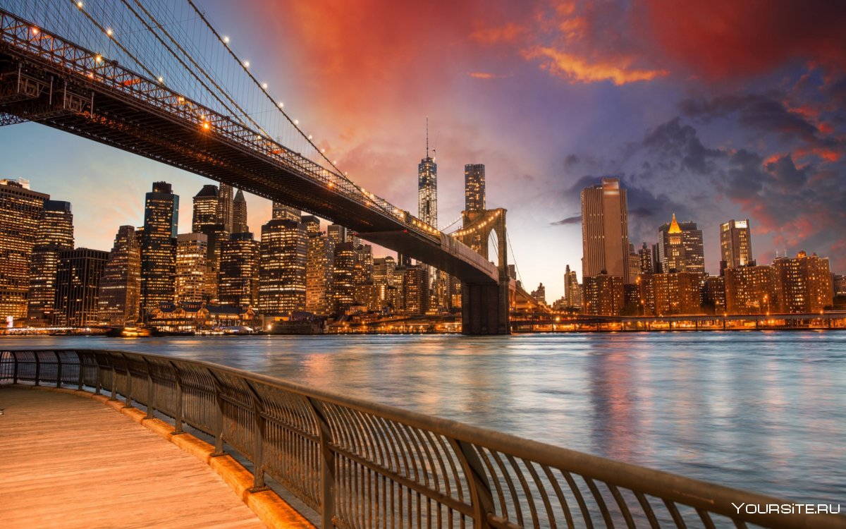 Бруклинский мост Нью-Йорк набережная