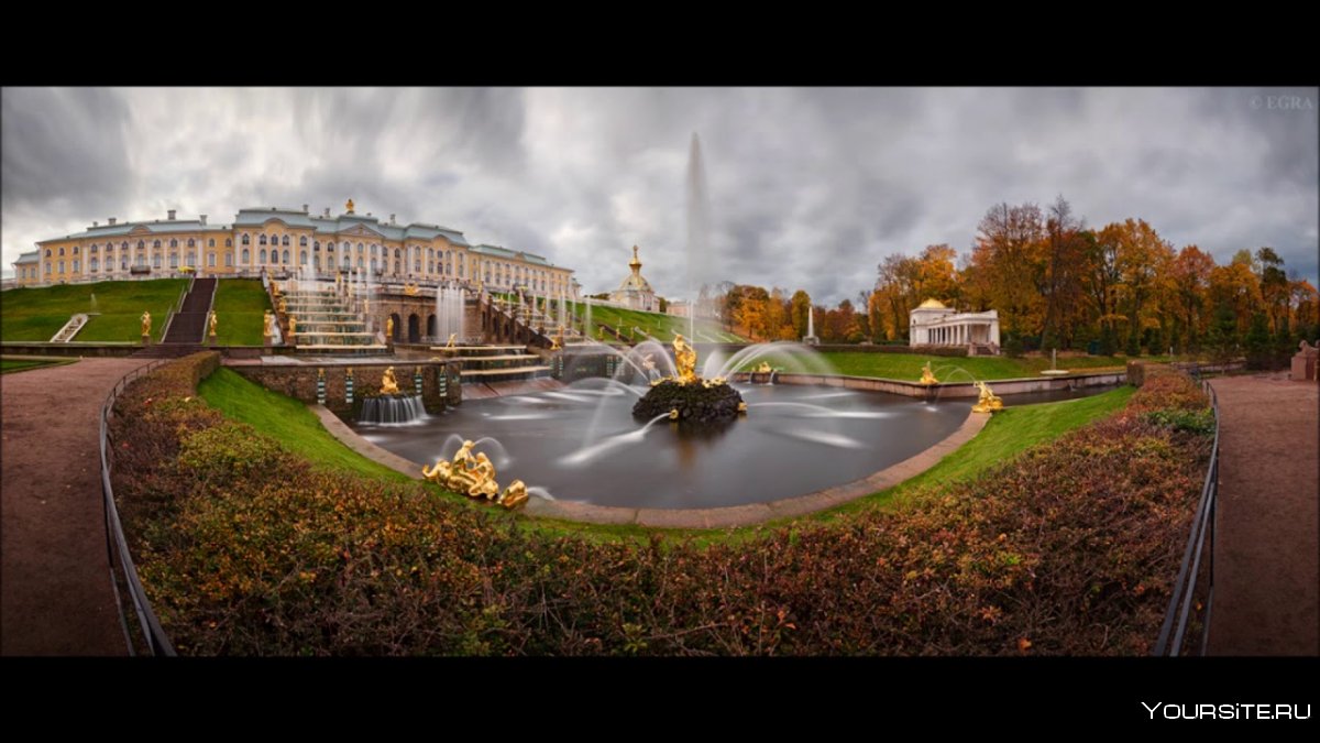 Петродворец фонтаны панорама