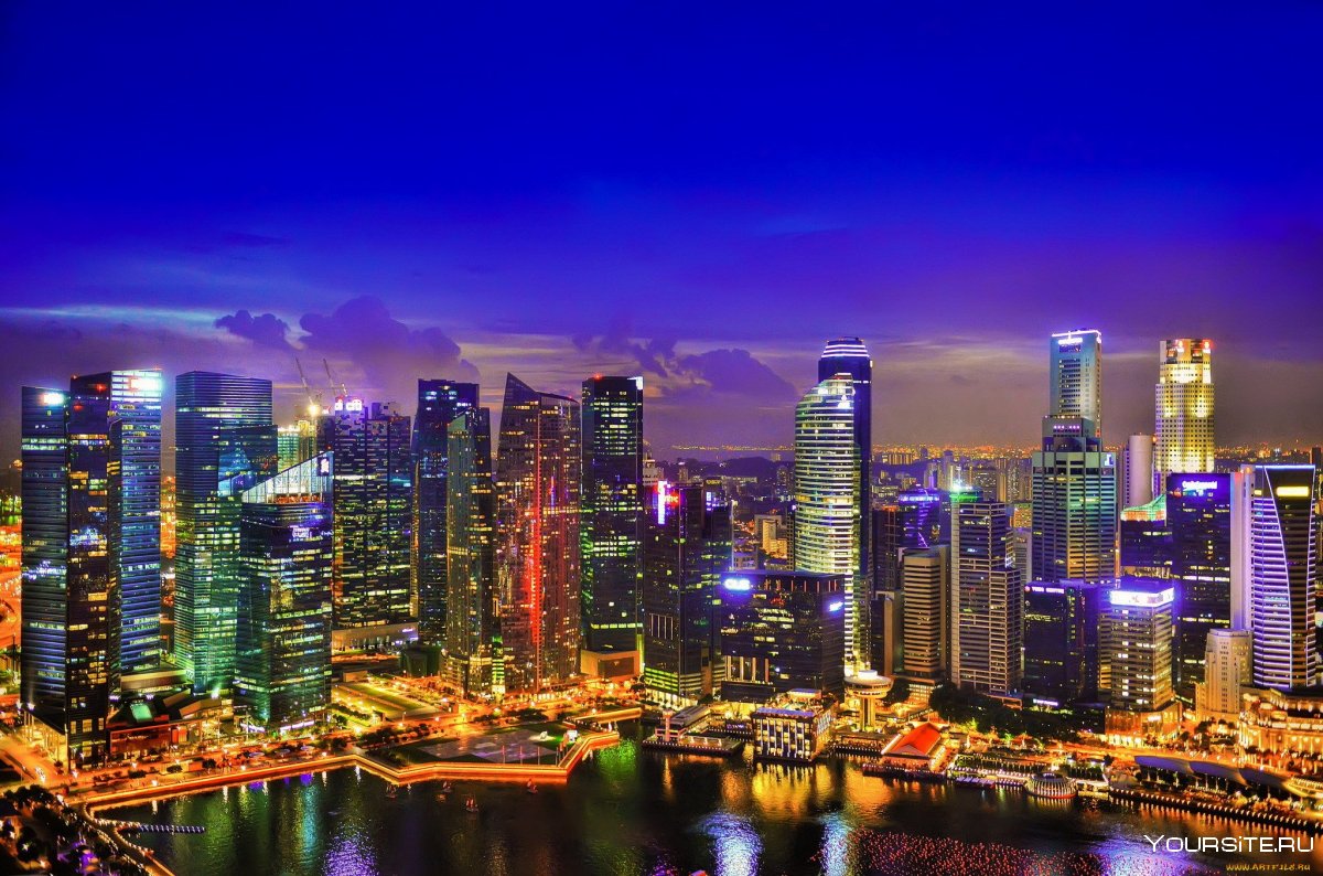 Сингапур небоскрёбы ночь
