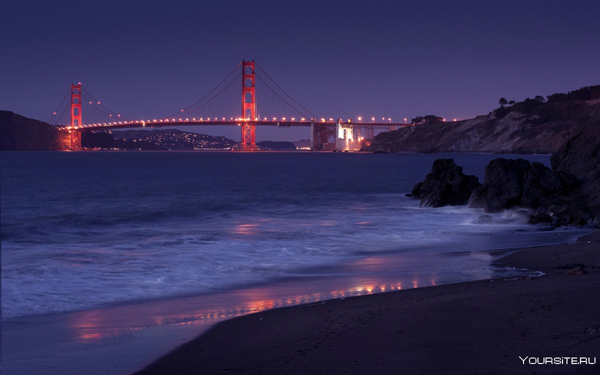 Мост золотые ворота в Сан-Франциско ночью