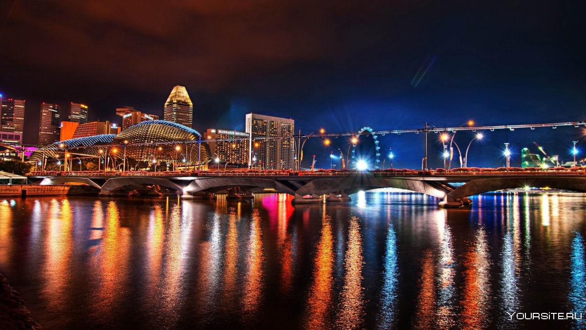 Ночная набережная Сингапур