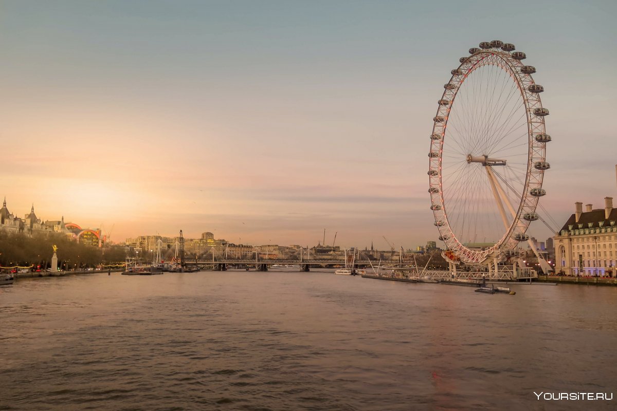Лондон колесо обозрения с реки Темзы