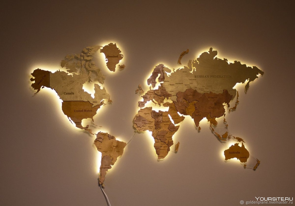 Карта мира с подсветкой на стену