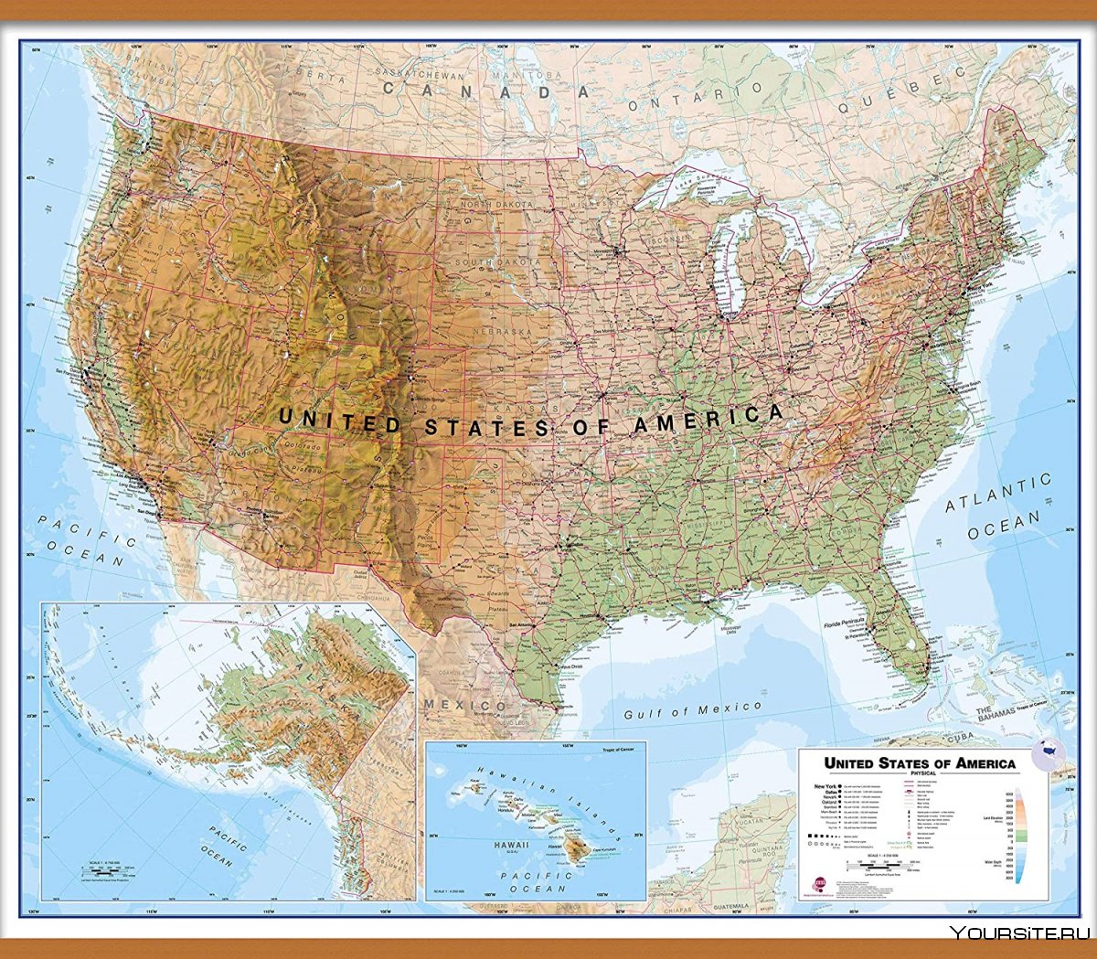 Карта США С широтами