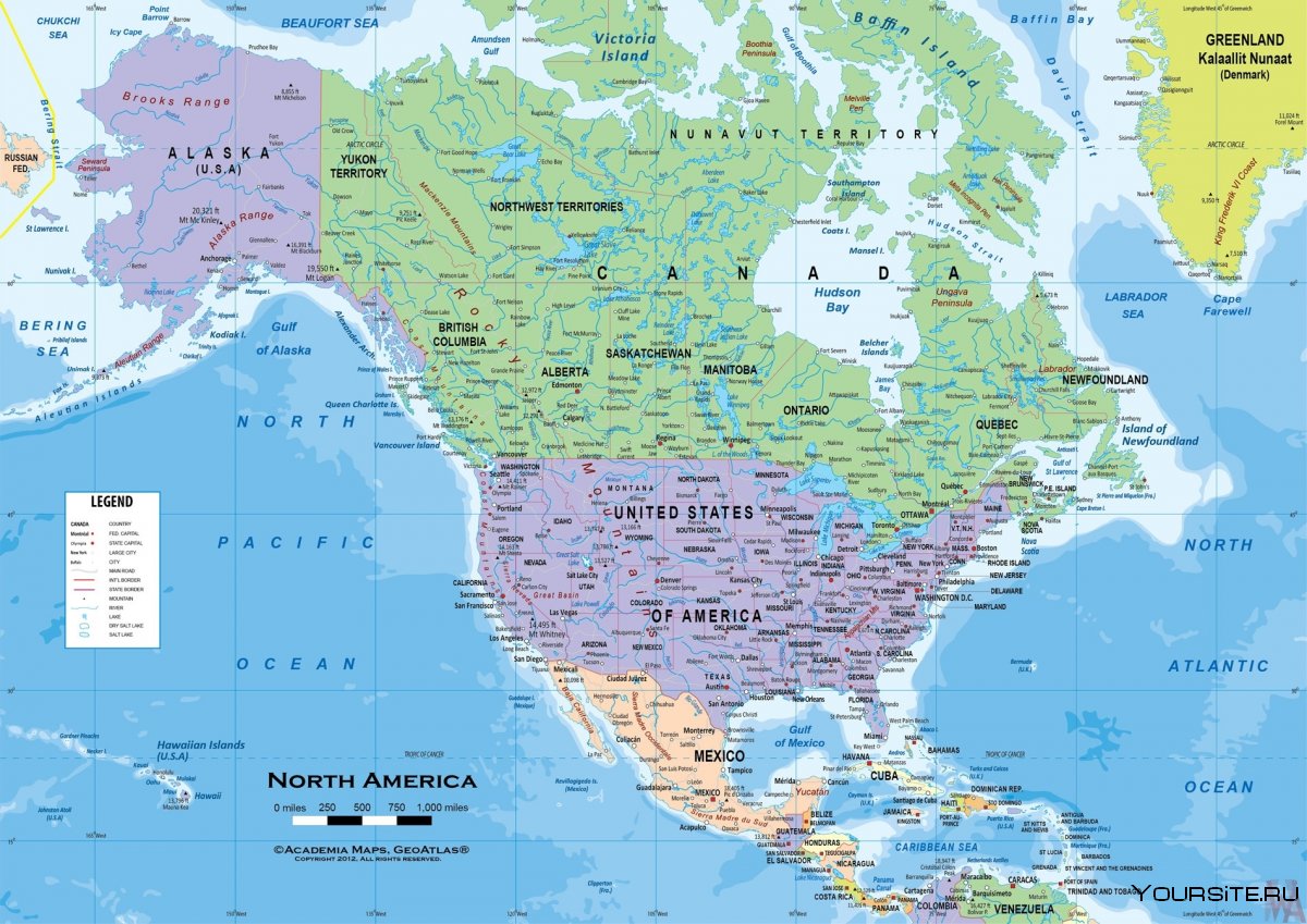 Карта Северной Америки со спутника