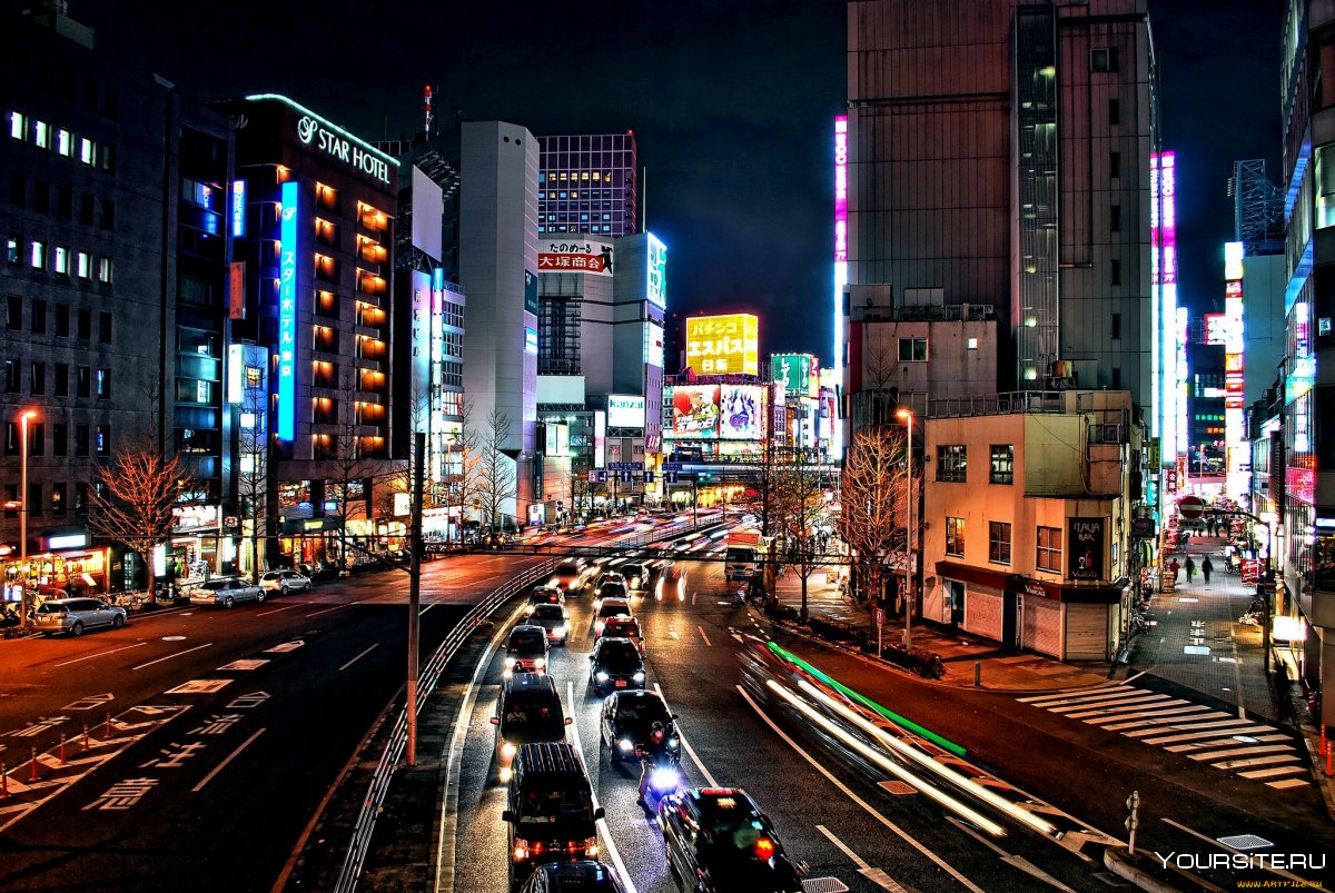 Япония город Токио ночью