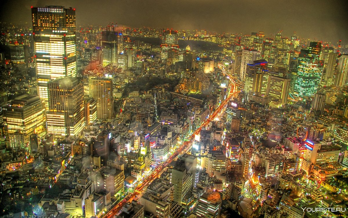 Токио с высоты птичьего полета ночью