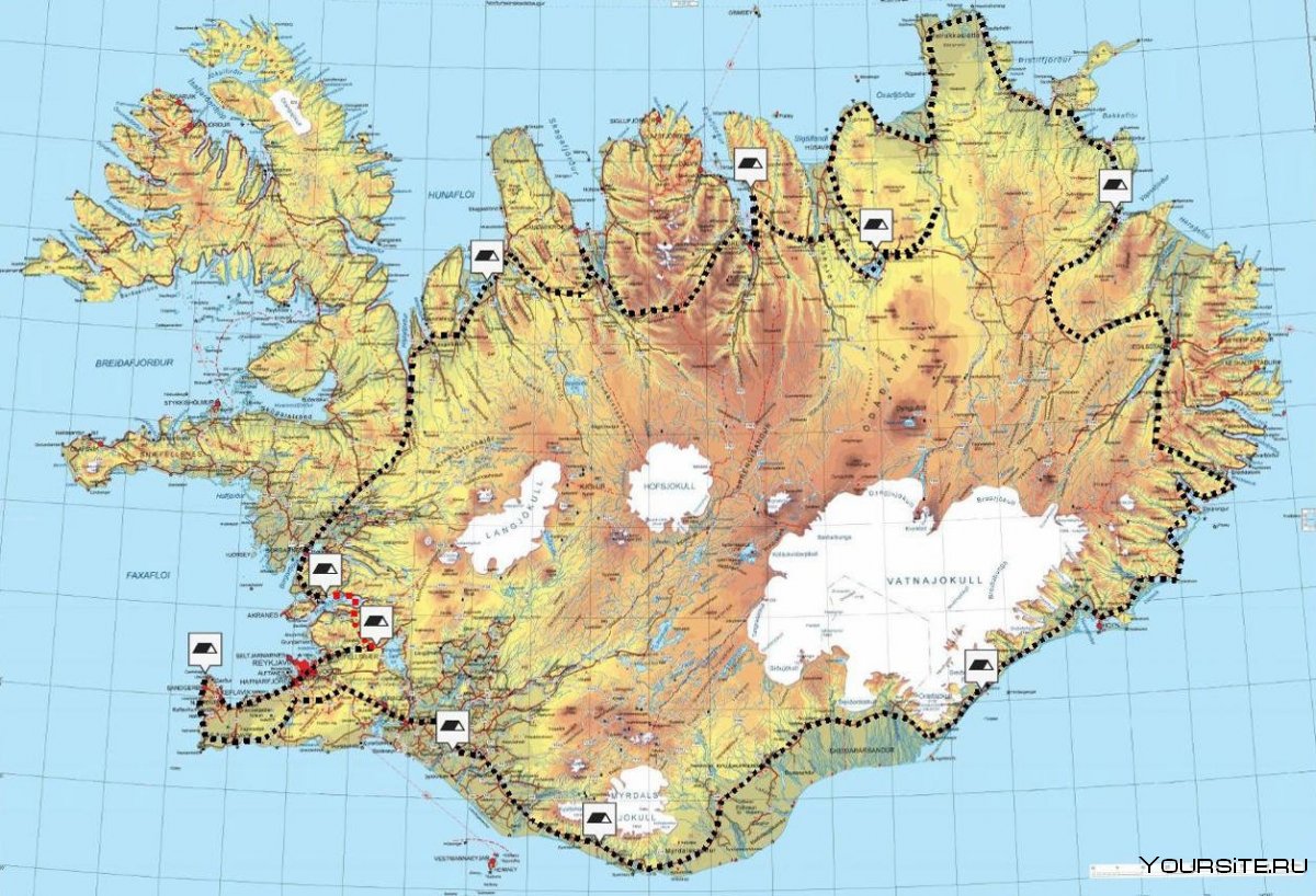 Рельеф Исландии карта