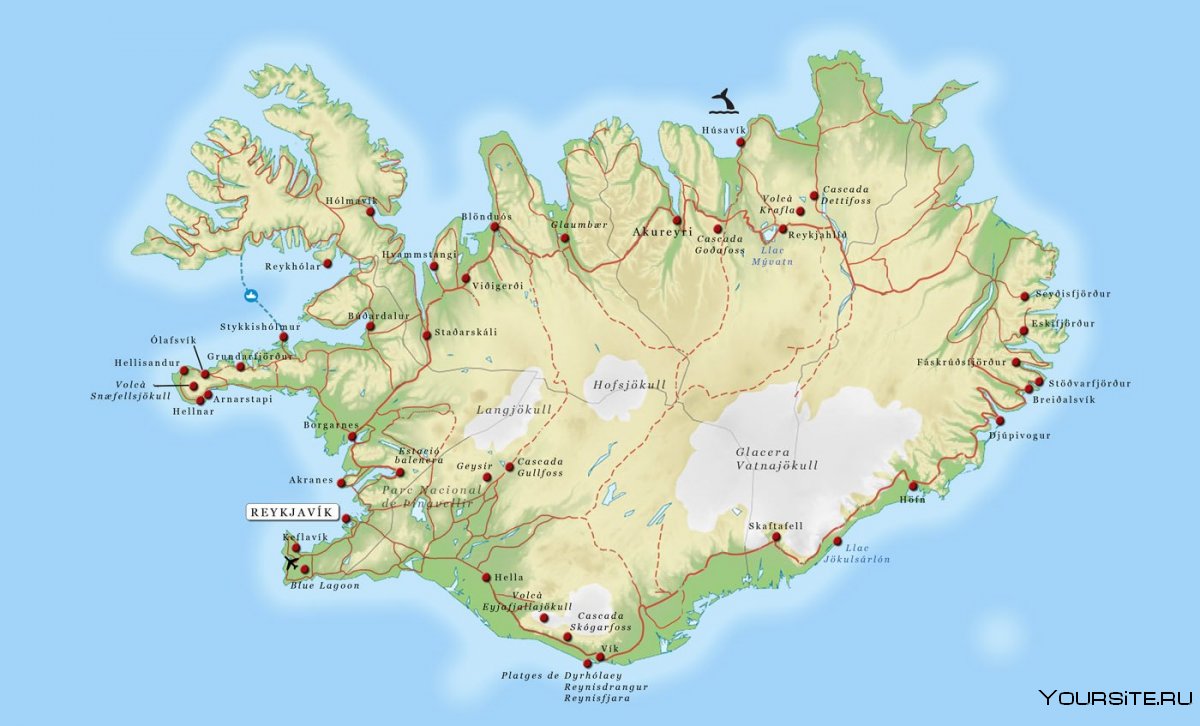 Физическая карта Исландии