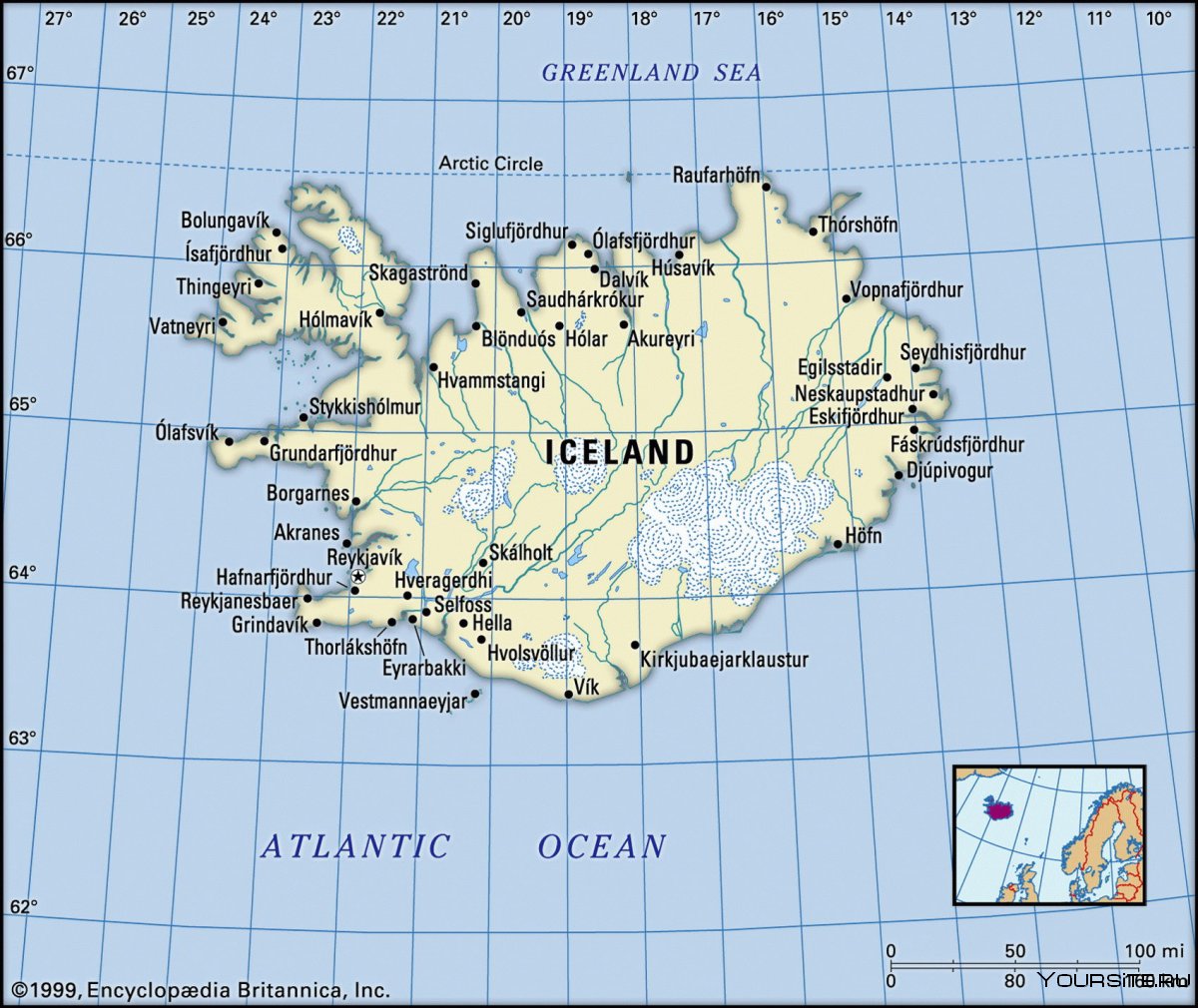 Остров Исландия на карте мира
