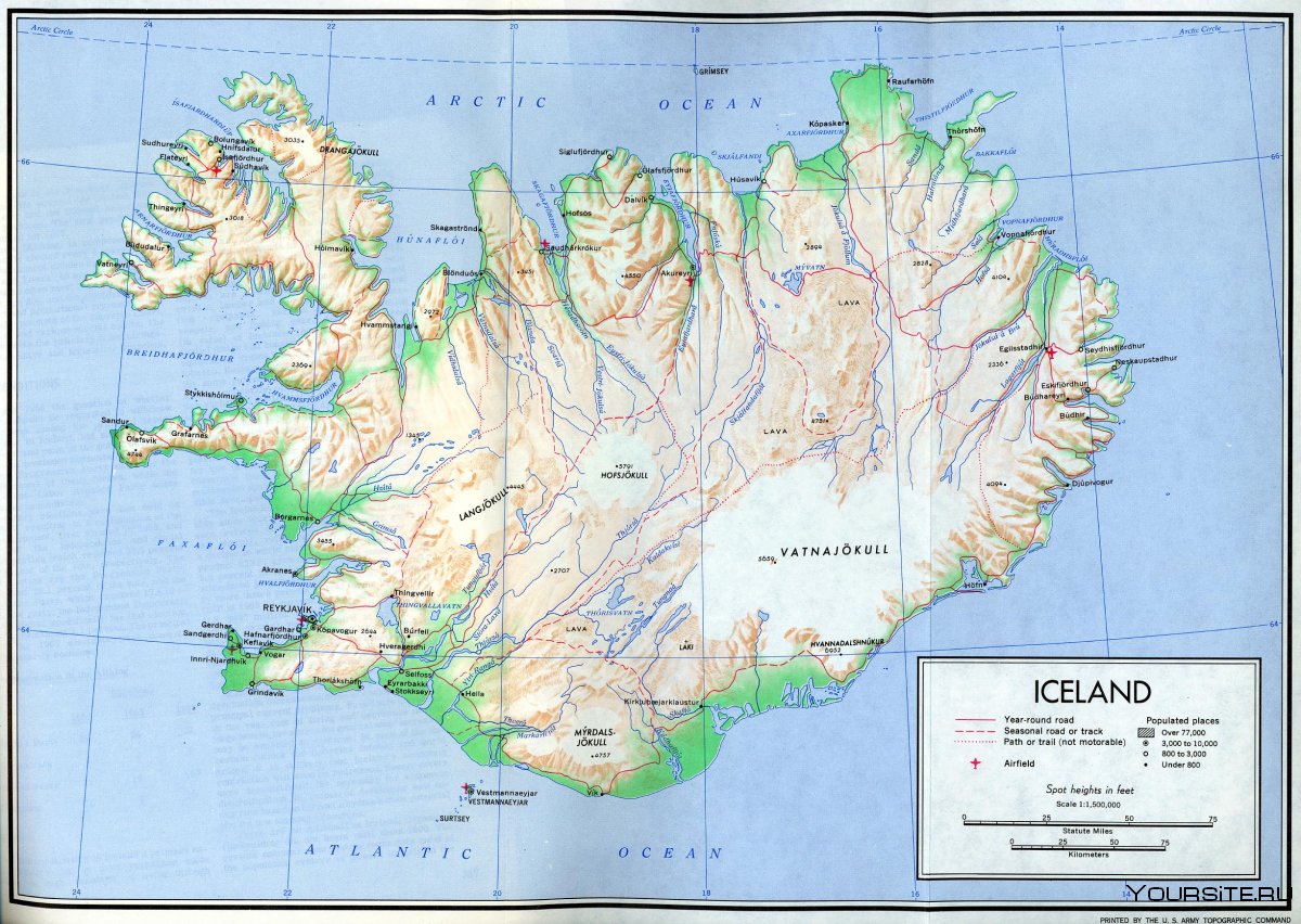 Топографическая карта Исландии