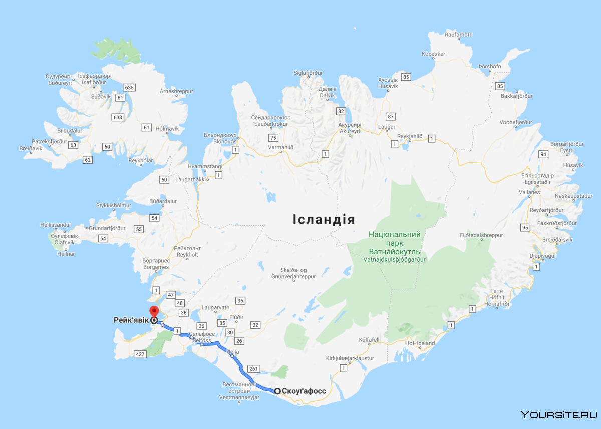 Столица Исландии на карте