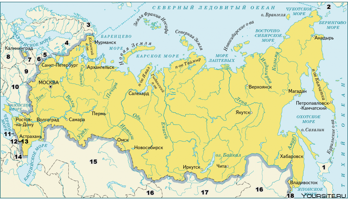 Морские границы России на карте