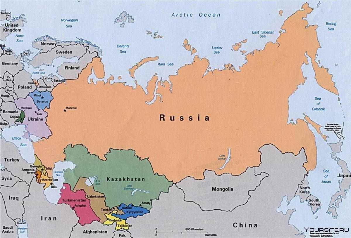 Карта России с границей и соседними странами