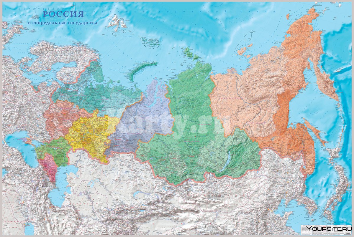 Территория России с федеральными округами