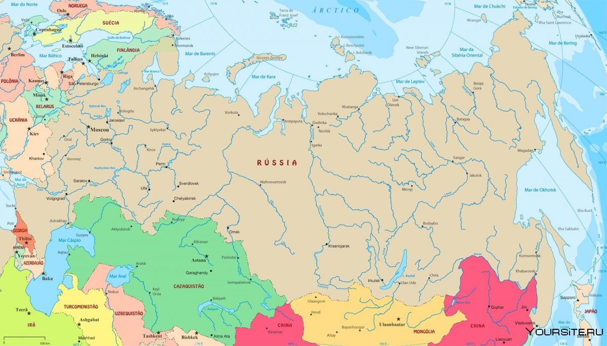 Карта России географическая с соседними государствами