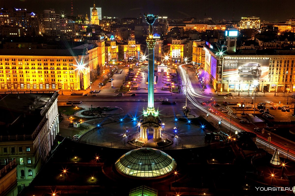 Киев ночной Майдан независимости