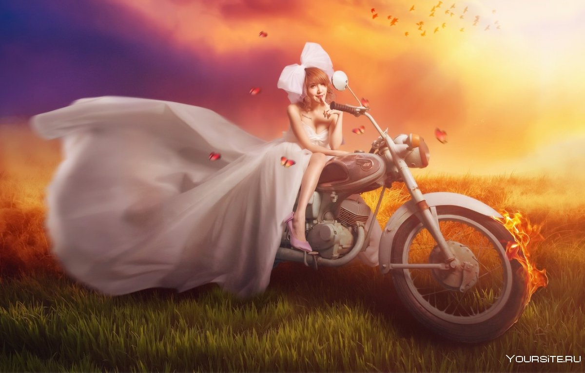 Девушка мотоцикл пейзаж