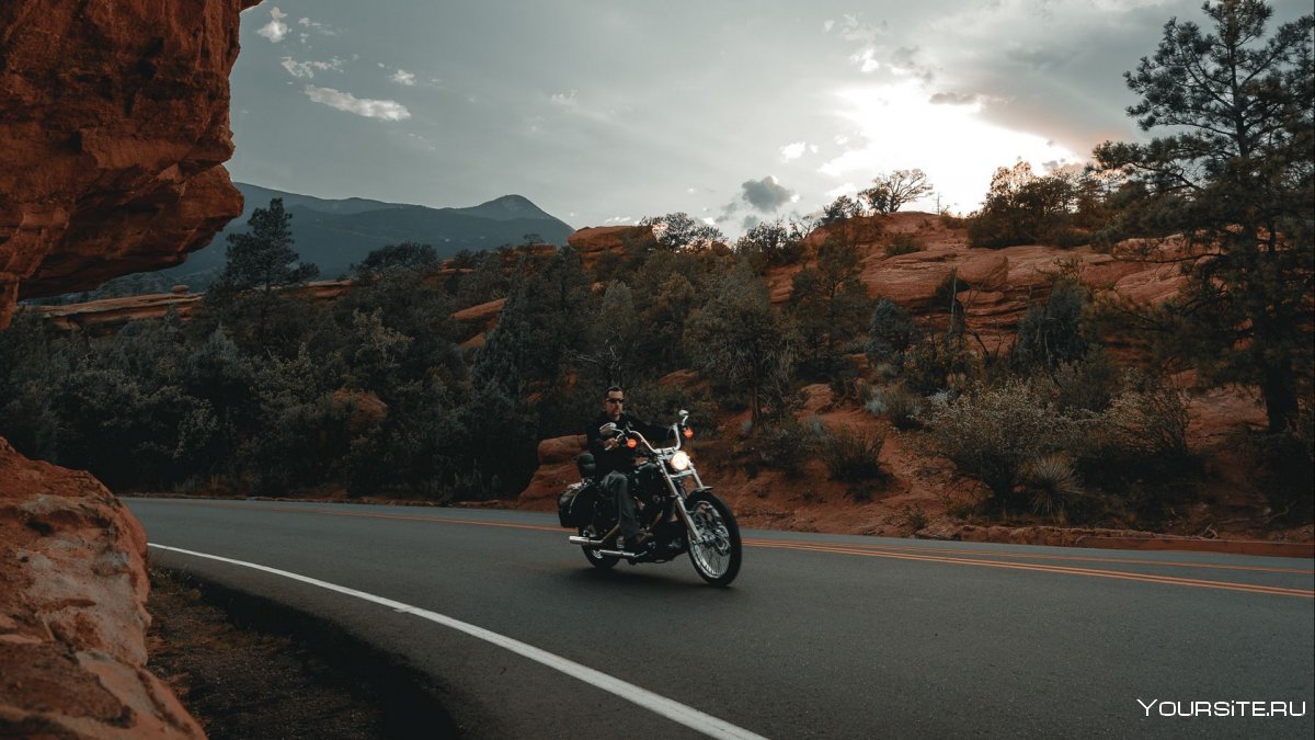 Дорога с мотоциклами панорама