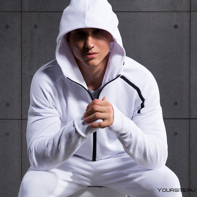 Белый спортивный костюм мужской с капюшоном - 31 фото