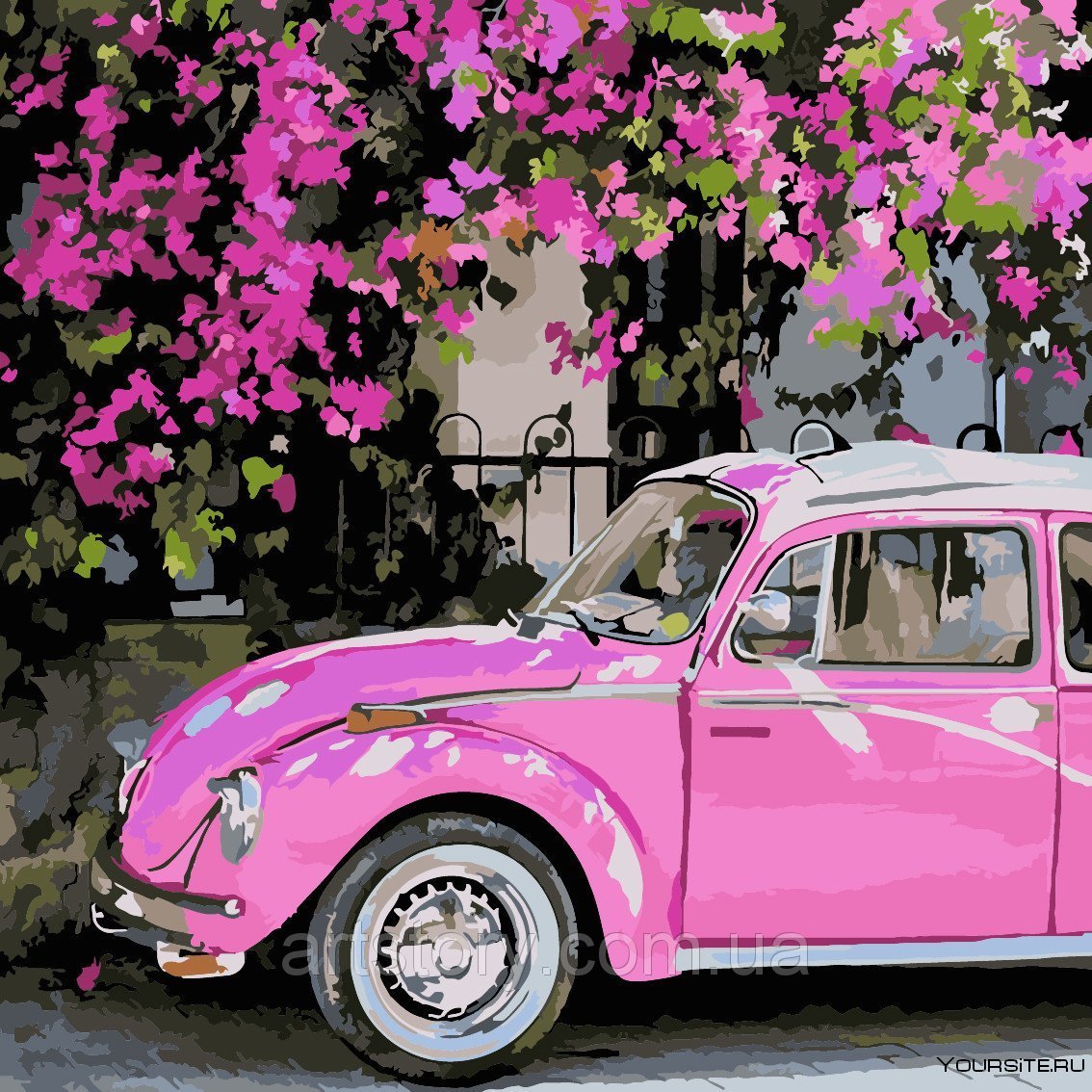 Розовый ретро автомобиль