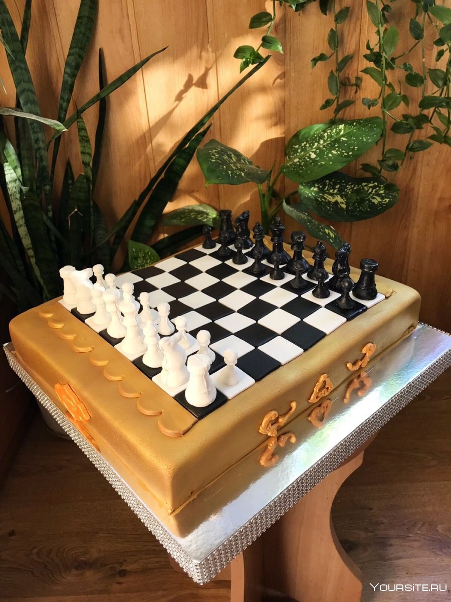 Торт шахматная доска с фигурами крем