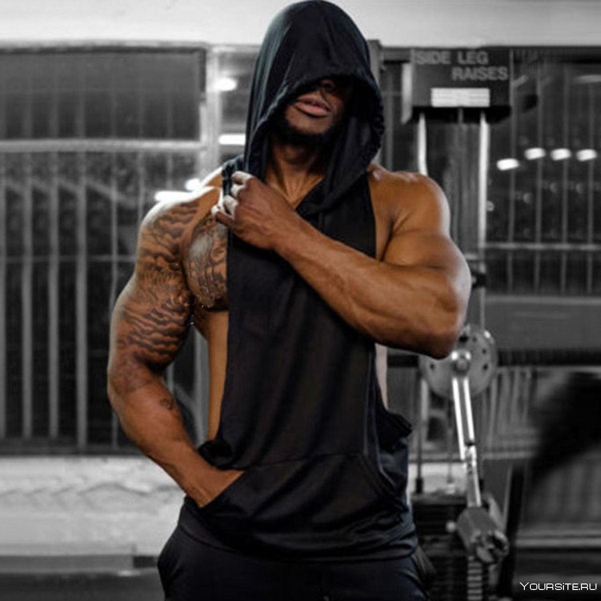 Mens Workout Gym Hooded Tank Top Sleeveless