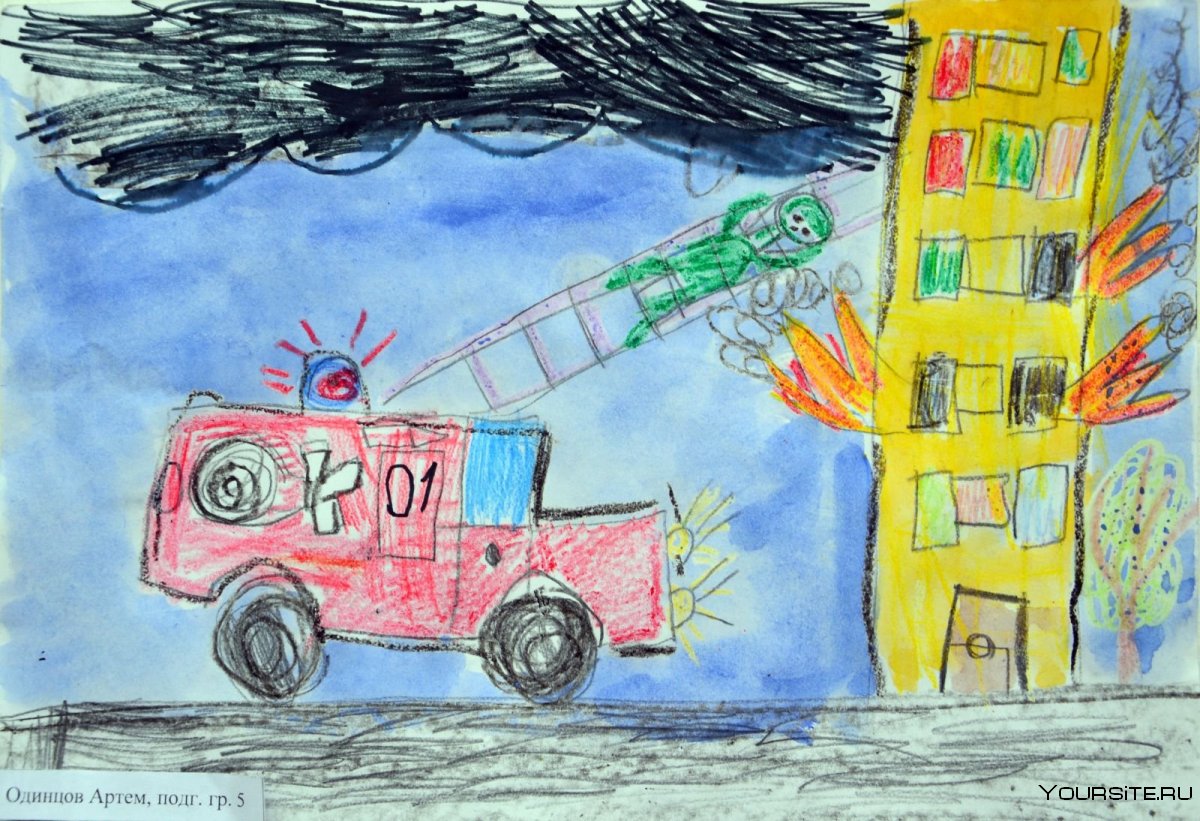 Детские рисунки на тему пожар