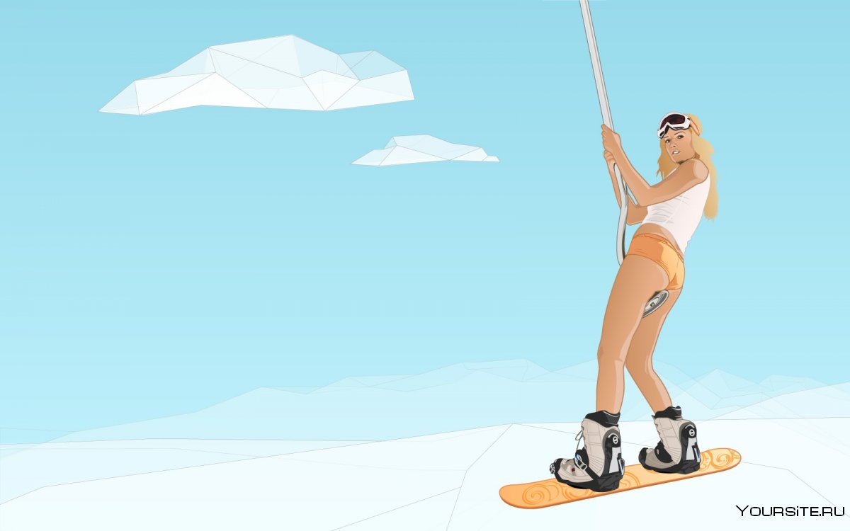 Девушки на горных лыжах в купальниках