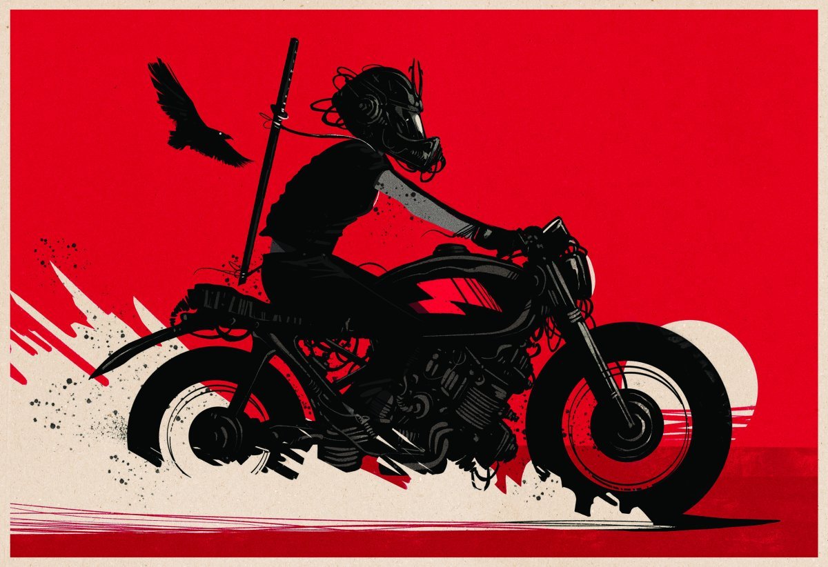 Персонаж на мотоцикле
