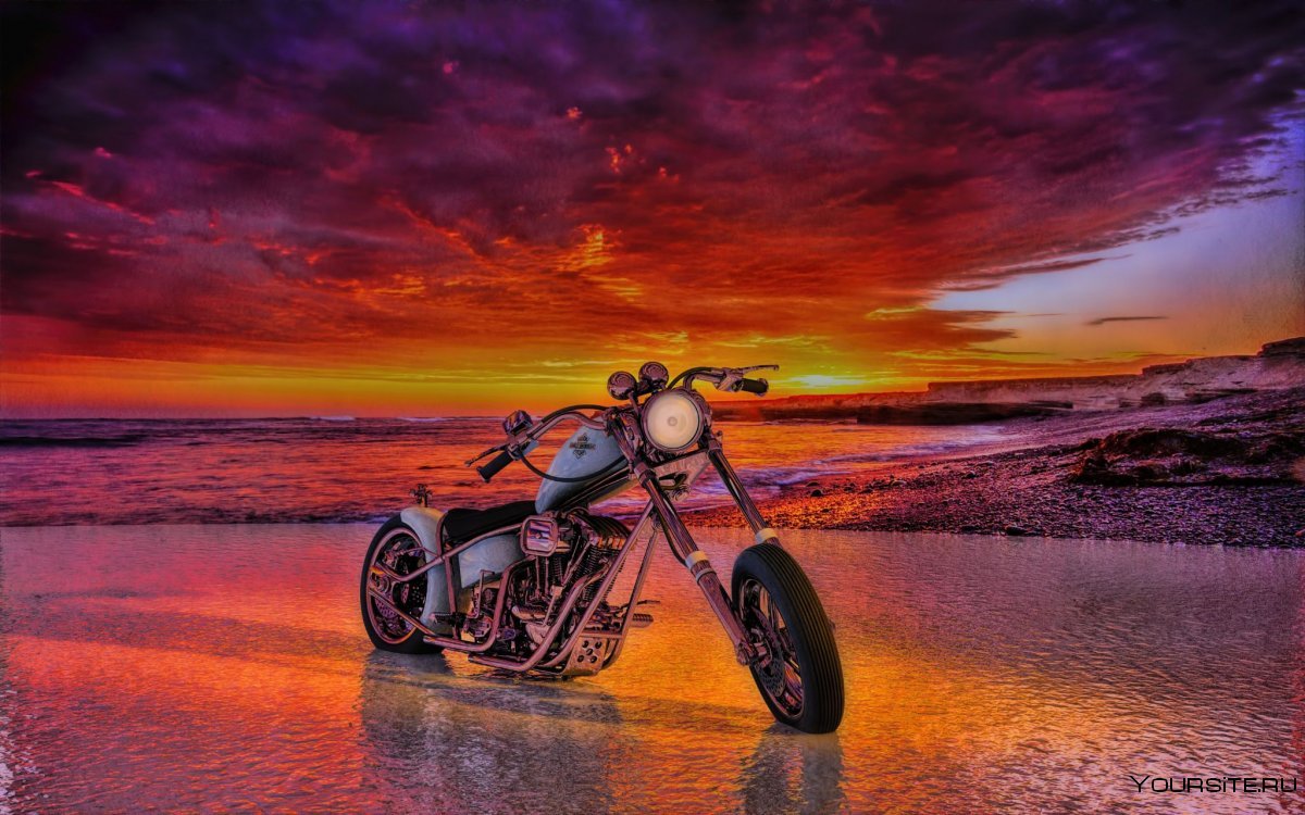 Картина мотоцикл в закат