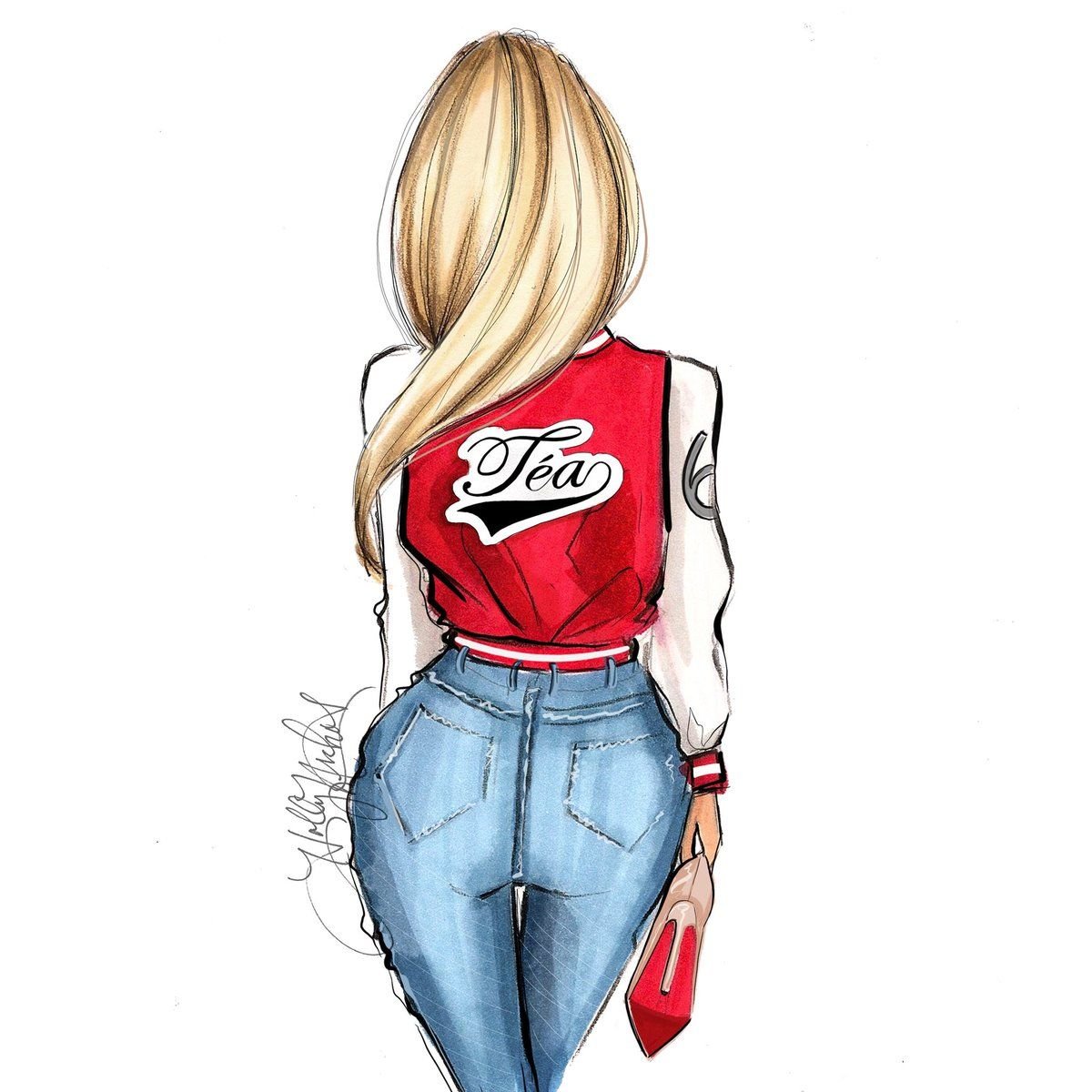 Рисунок карандашом девушка в джинсах