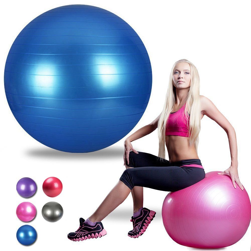 Мяч гимнастический Тривес м-365 с рожками, с насосом, 65см, синий