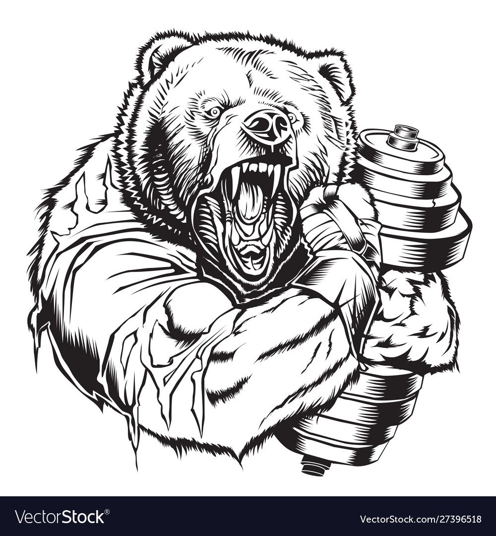 Медведь с гантелей