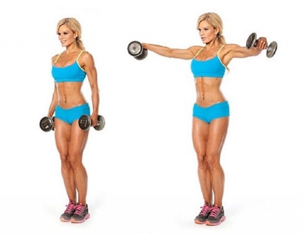 Махи гантелей на среднюю дельту стоя