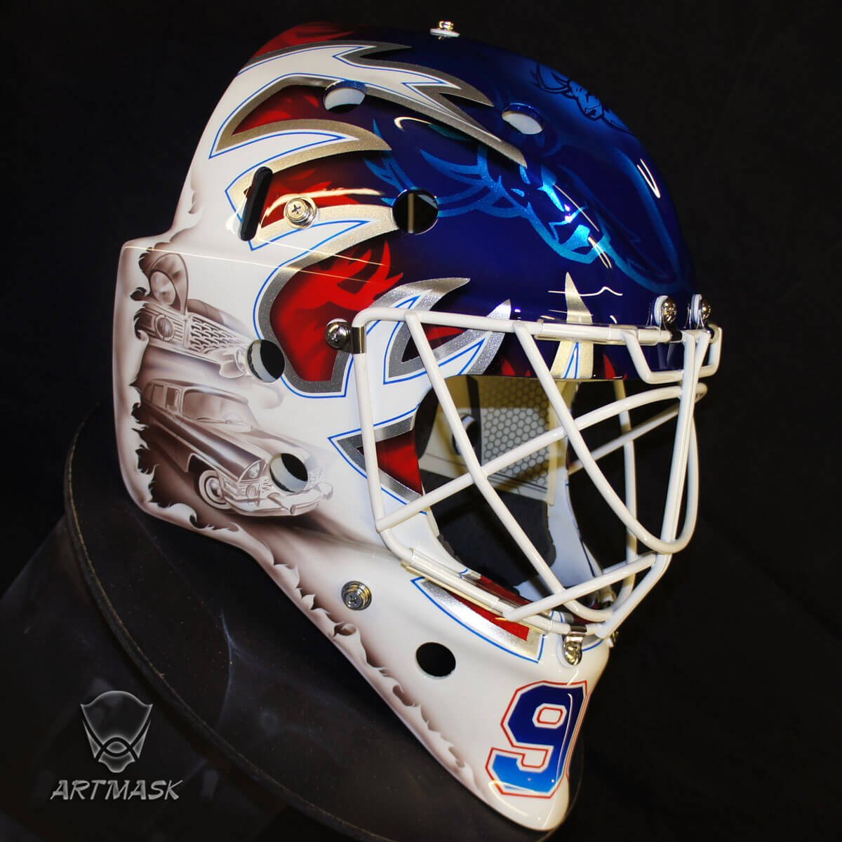 Вратарский шлем хоккейный аэрография синий цвет