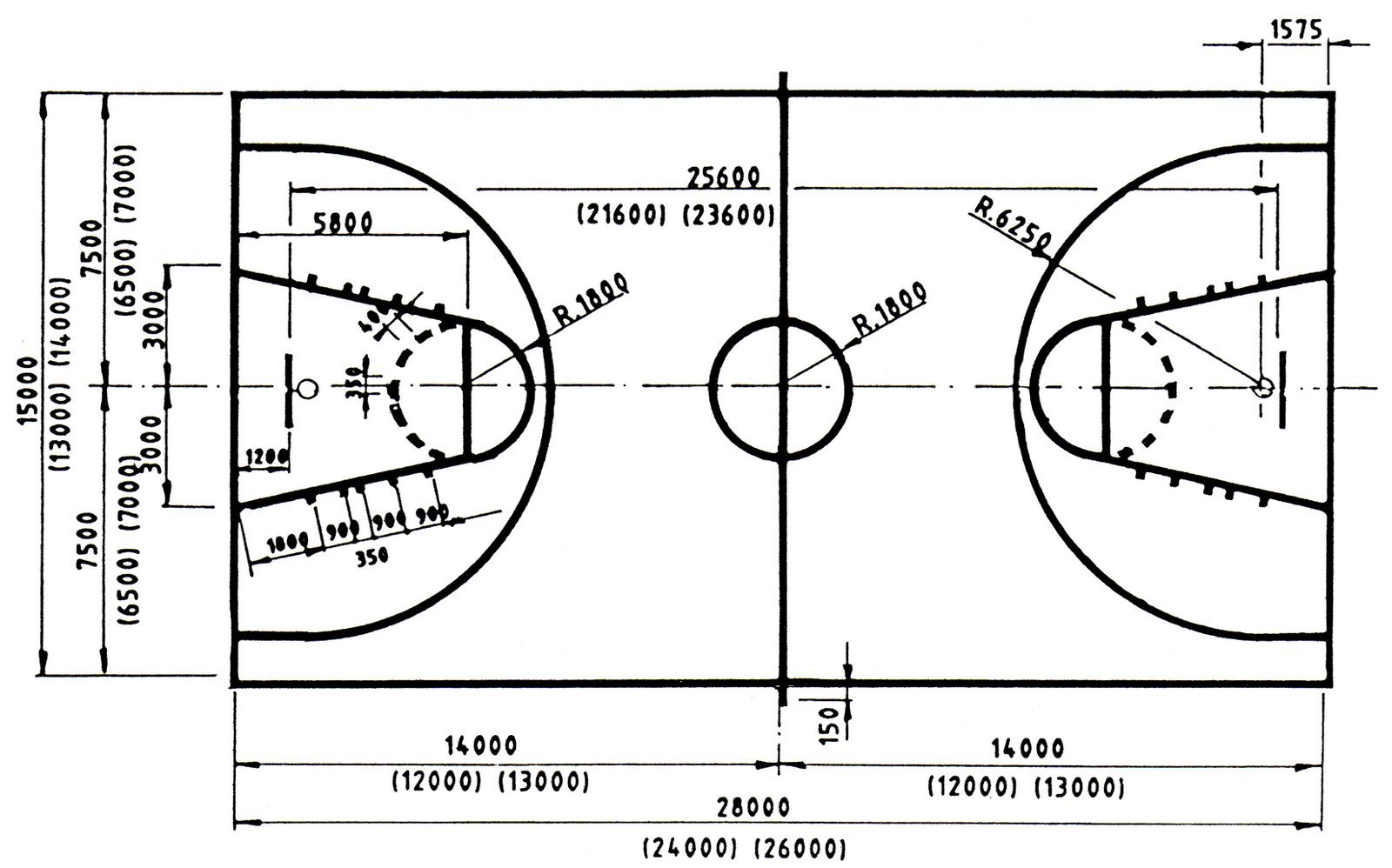 Сколько зон в баскетболе. Разметка баскетбольной площадки с размерами. Стандартный размер баскетбольной площадки. Ширина линий разметки баскетбольной площадки. Чертёж баскетбольной площадки с размерами.